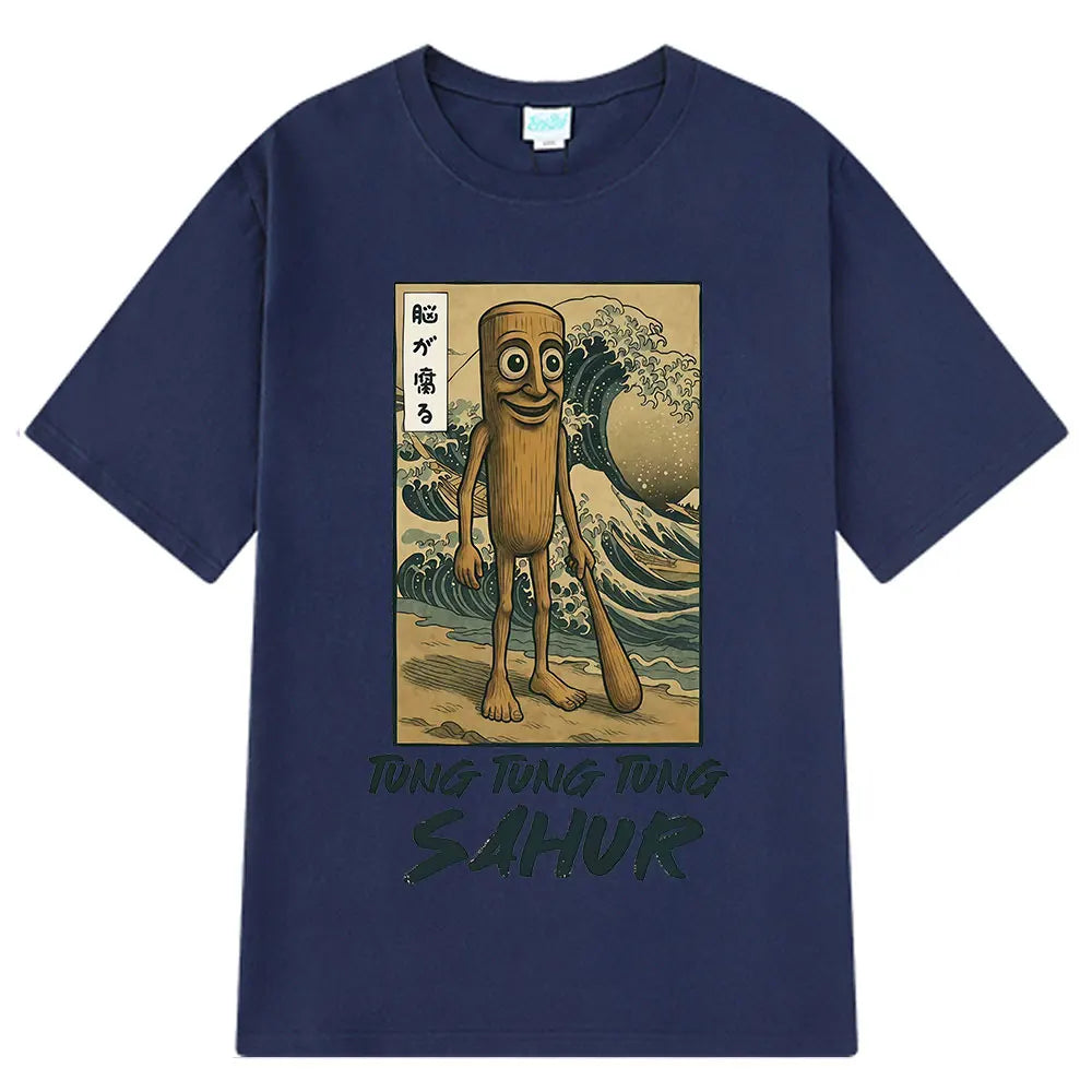 Tung Tung Tung Sahur Brainrot T Shirt Funny Baseball Bat Meme Italian Brainrot T-Shirt Japanese Style 100% Cotton Unisex Tees