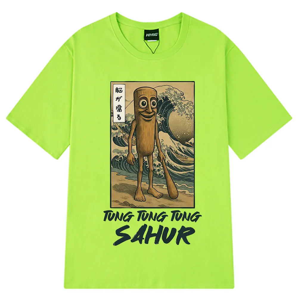 Tung Tung Tung Sahur Brainrot T Shirt Funny Baseball Bat Meme Italian Brainrot T-Shirt Japanese Style 100% Cotton Unisex Tees