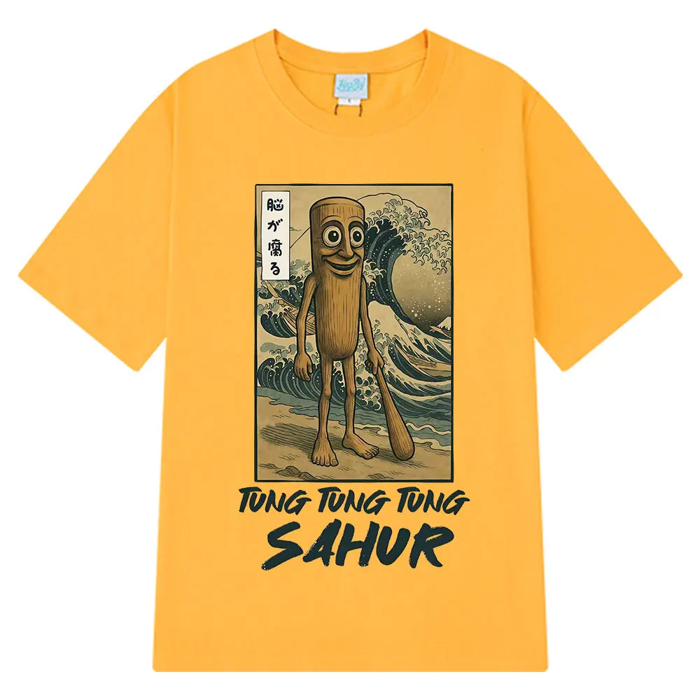 Tung Tung Tung Sahur Brainrot T Shirt Funny Baseball Bat Meme Italian Brainrot T-Shirt Japanese Style 100% Cotton Unisex Tees