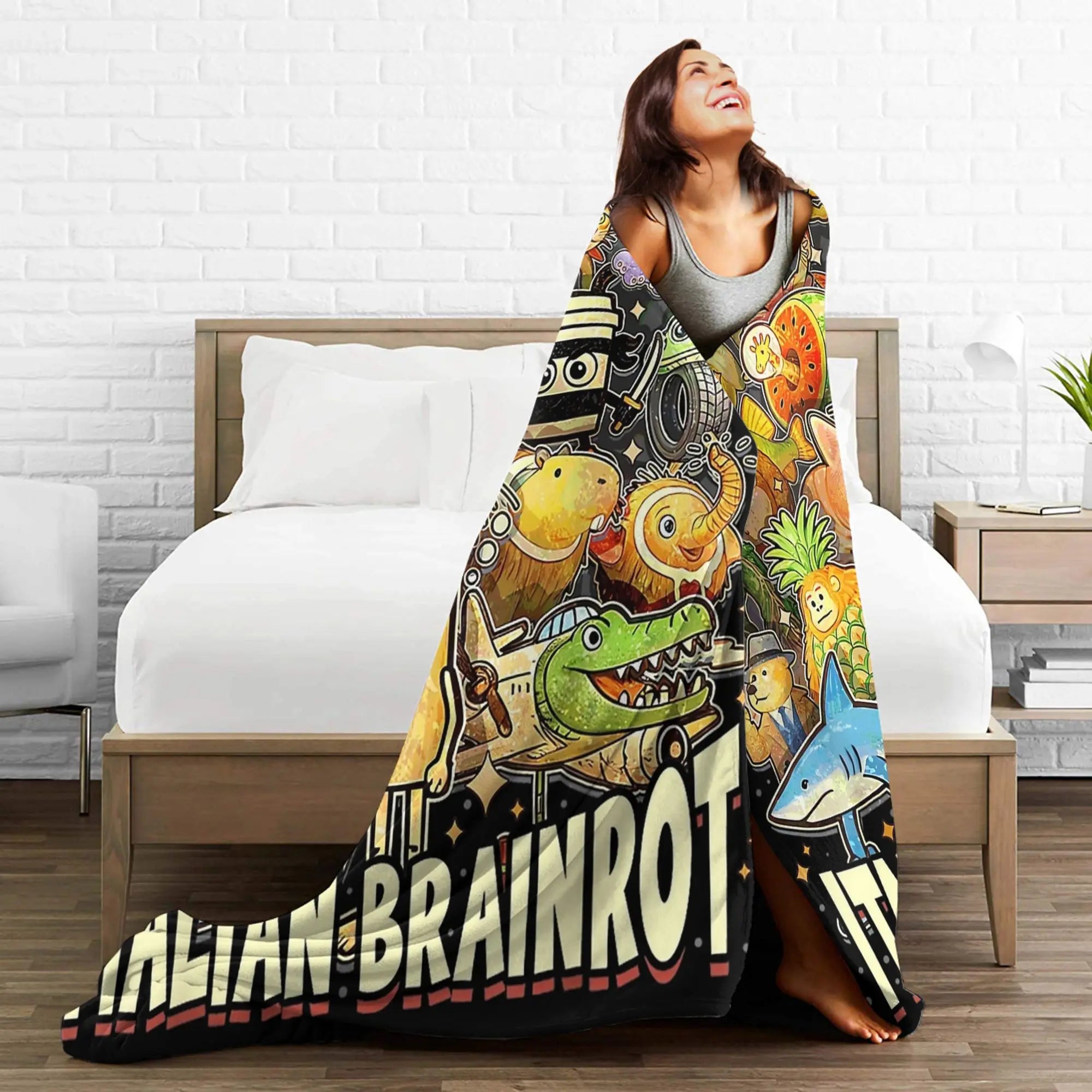 Italian Brainrot Meme Characters Design Blanket  Fuzzy Funny Breathable Throw Blanket for Bed Sofa Textile Decor