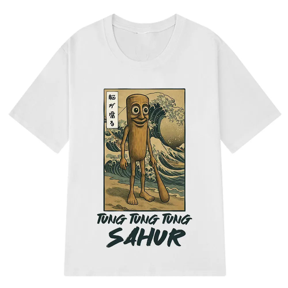Tung Tung Tung Sahur Brainrot T Shirt Funny Baseball Bat Meme Italian Brainrot T-Shirt Japanese Style 100% Cotton Unisex Tees