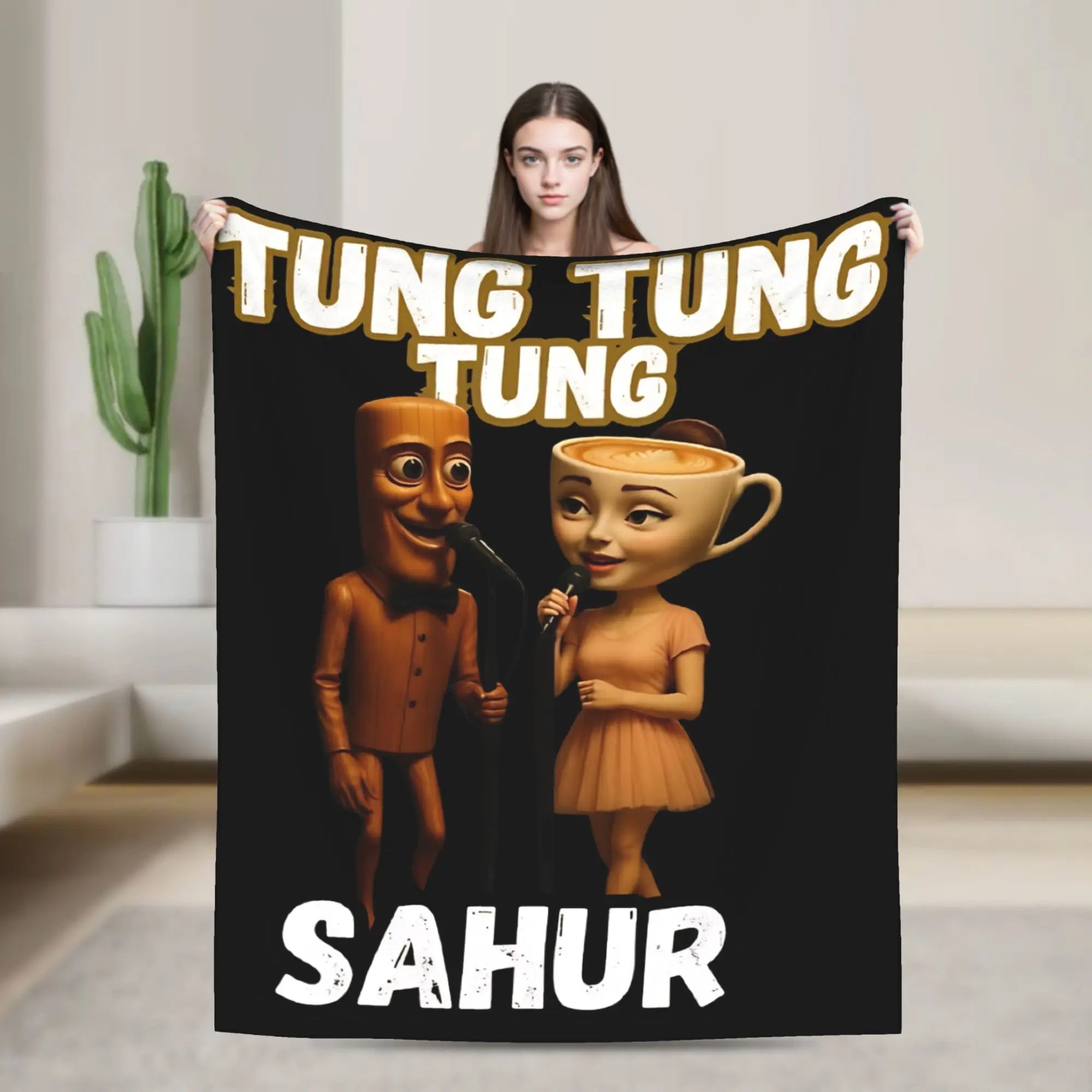 Tung Sahur Is Calling Funny Fishing Brainrot Meme Blanket Warm Plush Throw Blanket For Students Bed Flannel Bedspread Bed Cover