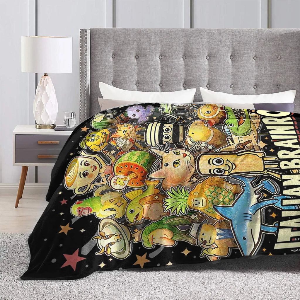 Italian Brainrot Meme Characters Design Blanket  Fuzzy Funny Breathable Throw Blanket for Bed Sofa Textile Decor