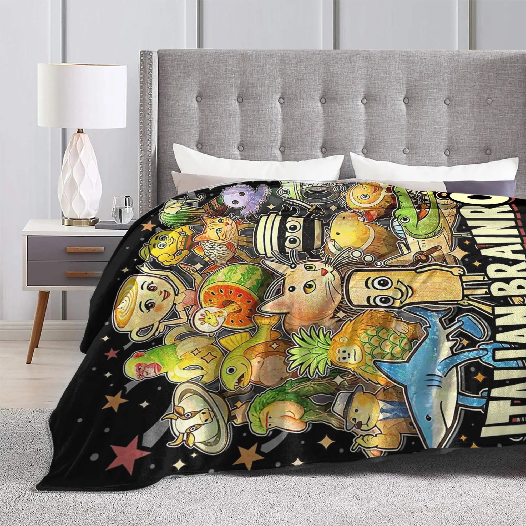 Italian Brainrot Meme Characters Design Blanket  Fuzzy Funny Breathable Throw Blanket for Bed Sofa Textile Decor