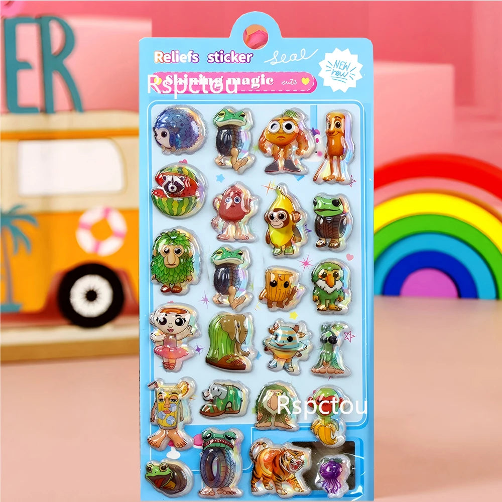4pcs Italian Brainrot 3D Relief Stickers Tung Tung Tung Sahur Funny Animal Bubble Decals Phone Case Laptop Decoration Sticker