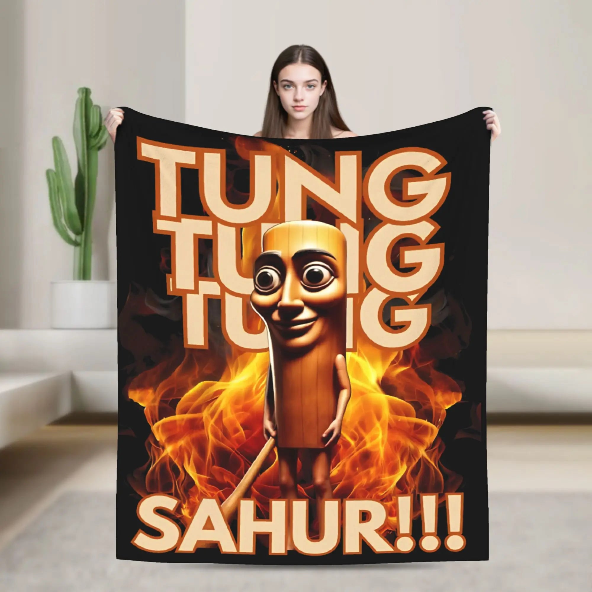 Tung Sahur Is Calling Funny Fishing Brainrot Meme Blanket Warm Plush Throw Blanket For Students Bed Flannel Bedspread Bed Cover