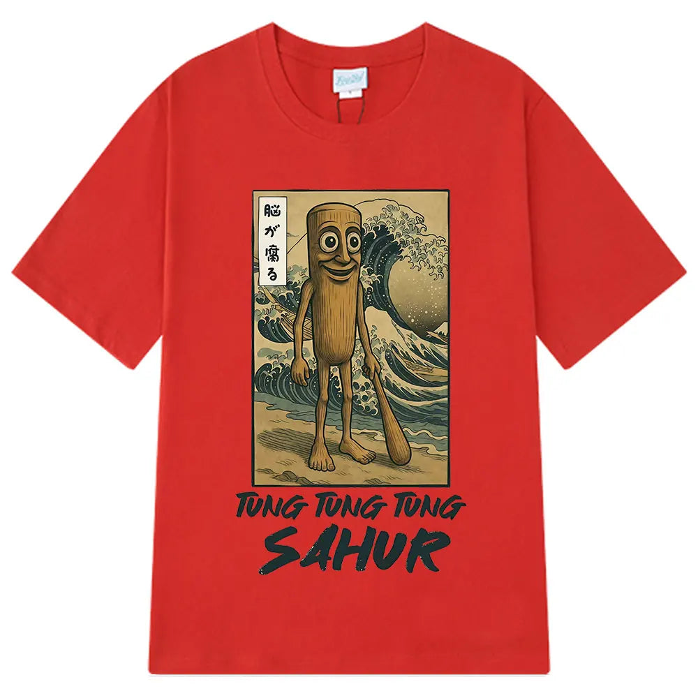 Tung Tung Tung Sahur Brainrot T Shirt Funny Baseball Bat Meme Italian Brainrot T-Shirt Japanese Style 100% Cotton Unisex Tees