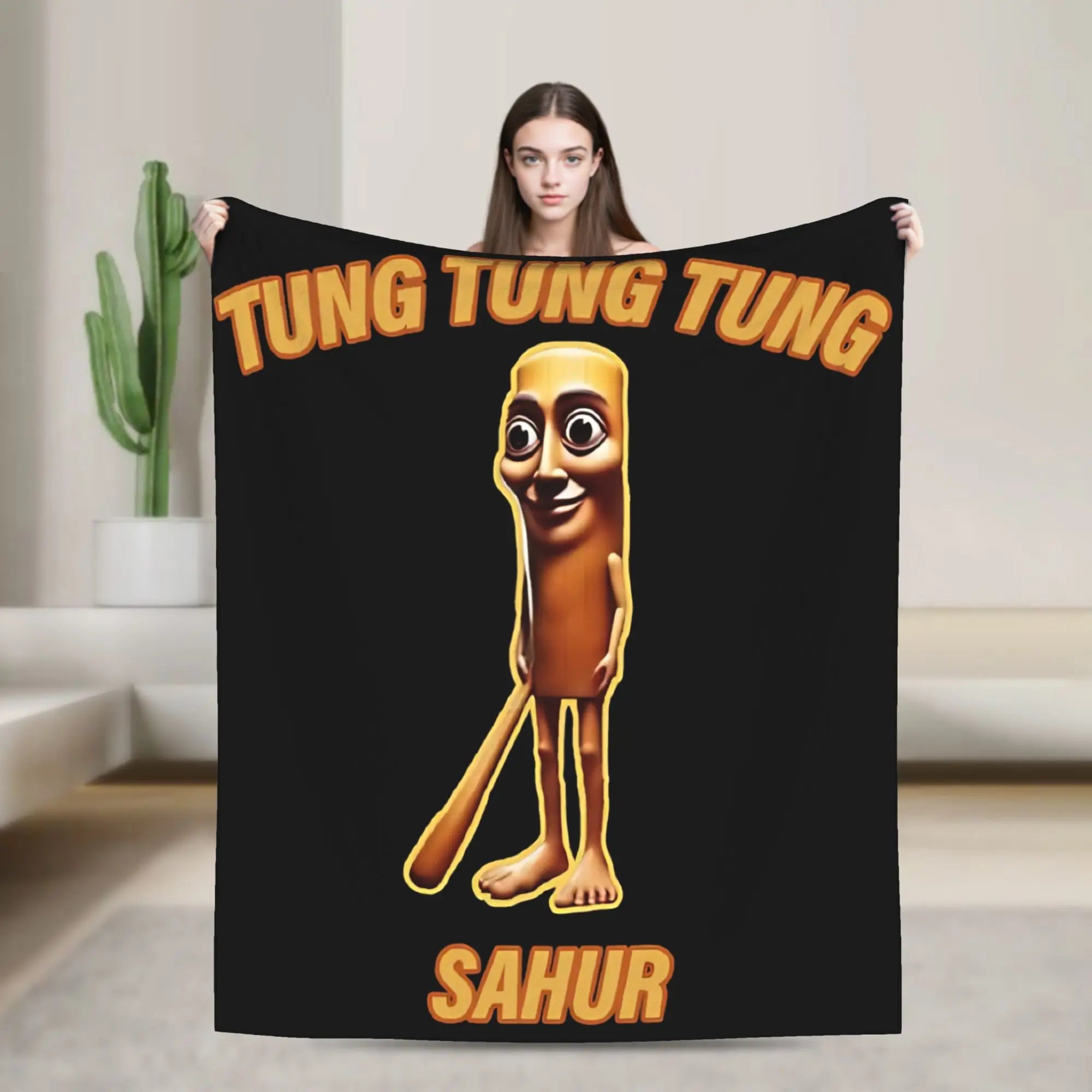 Tung Sahur Is Calling Funny Fishing Brainrot Meme Blanket Warm Plush Throw Blanket For Students Bed Flannel Bedspread Bed Cover