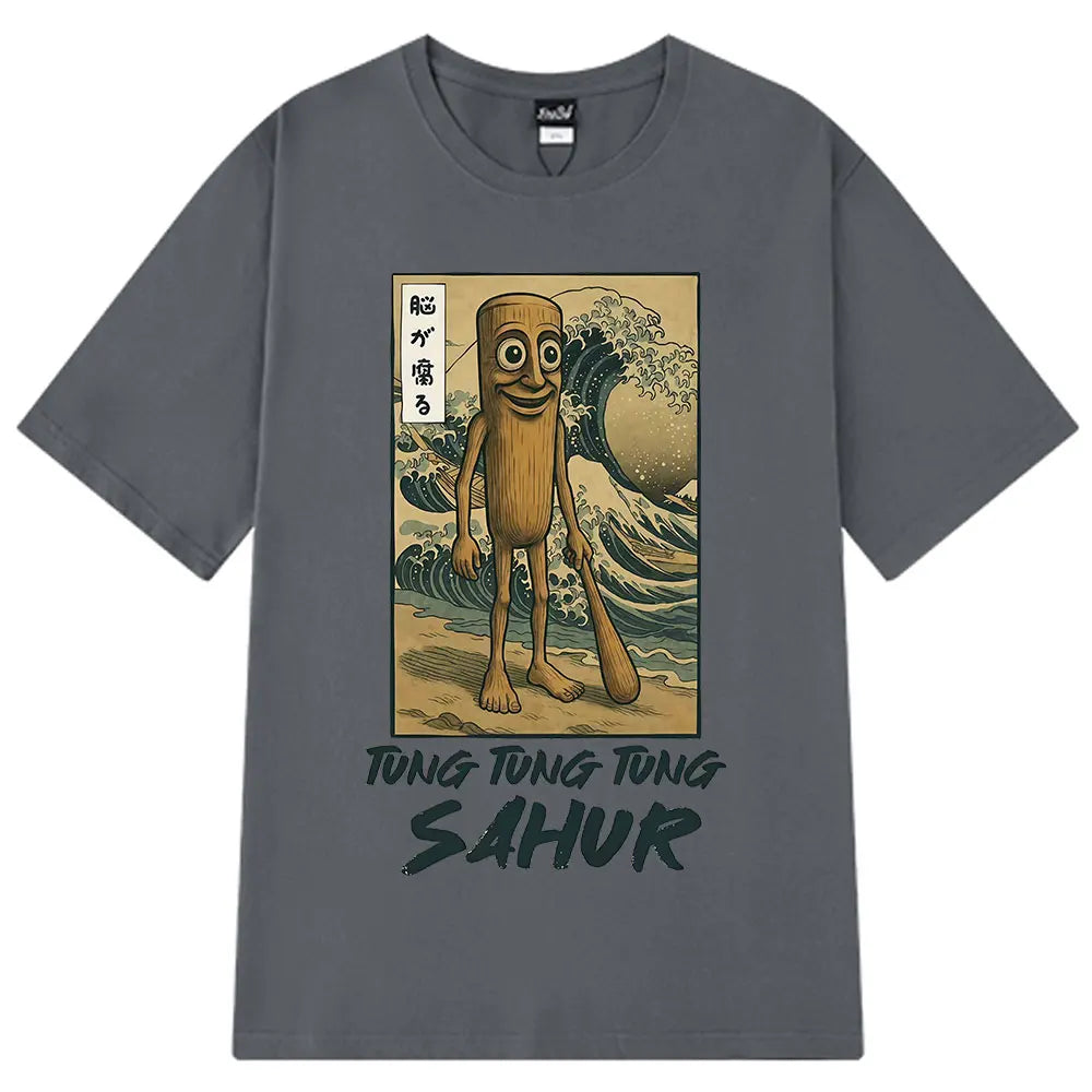 Tung Tung Tung Sahur Brainrot T Shirt Funny Baseball Bat Meme Italian Brainrot T-Shirt Japanese Style 100% Cotton Unisex Tees