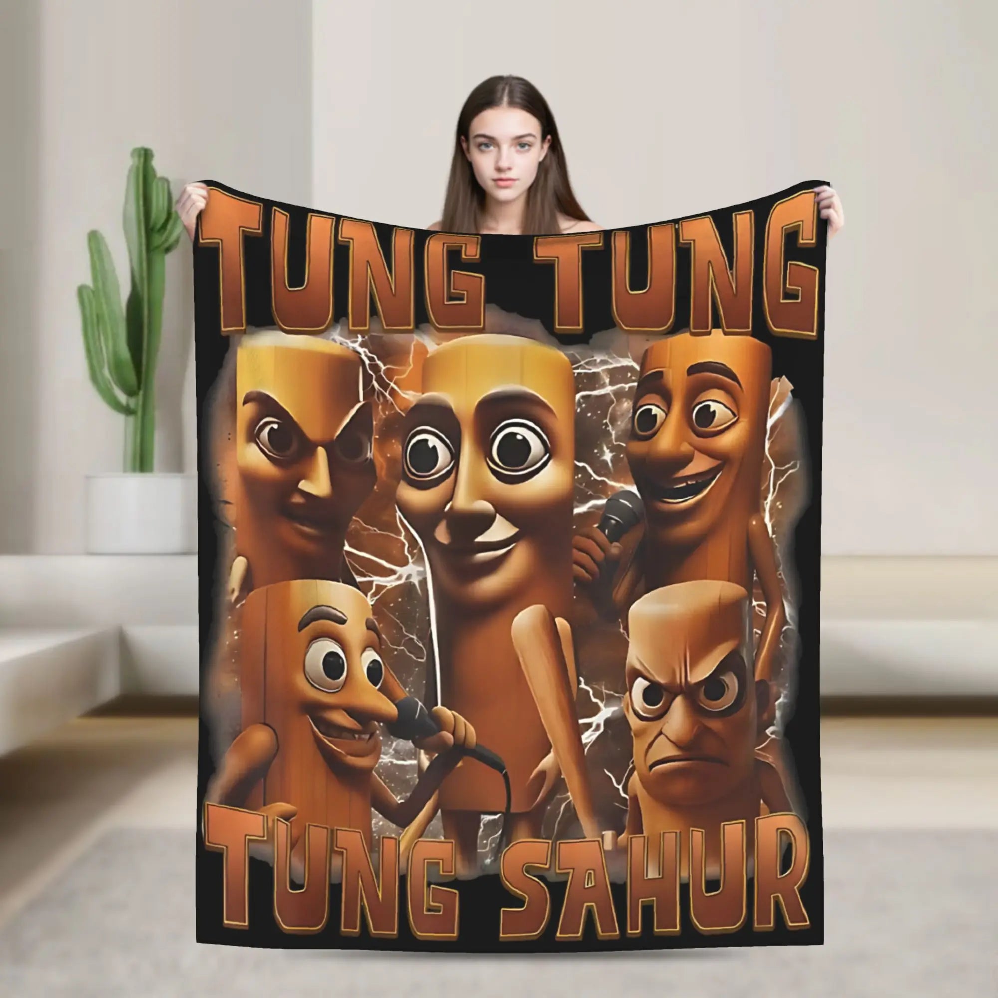 Tung Sahur Is Calling Funny Fishing Brainrot Meme Blanket Warm Plush Throw Blanket For Students Bed Flannel Bedspread Bed Cover