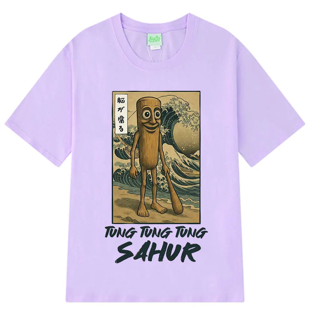 Tung Tung Tung Sahur Brainrot T Shirt Funny Baseball Bat Meme Italian Brainrot T-Shirt Japanese Style 100% Cotton Unisex Tees