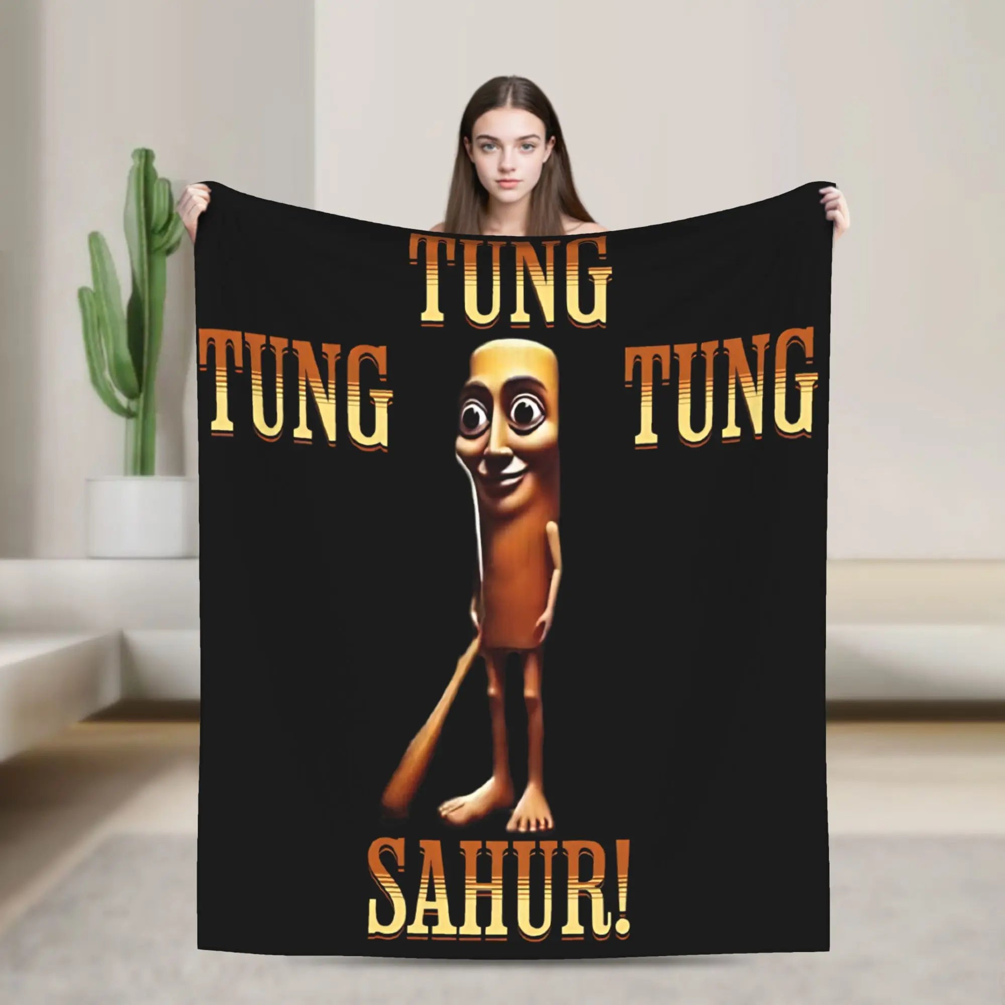 Tung Sahur Is Calling Funny Fishing Brainrot Meme Blanket Warm Plush Throw Blanket For Students Bed Flannel Bedspread Bed Cover