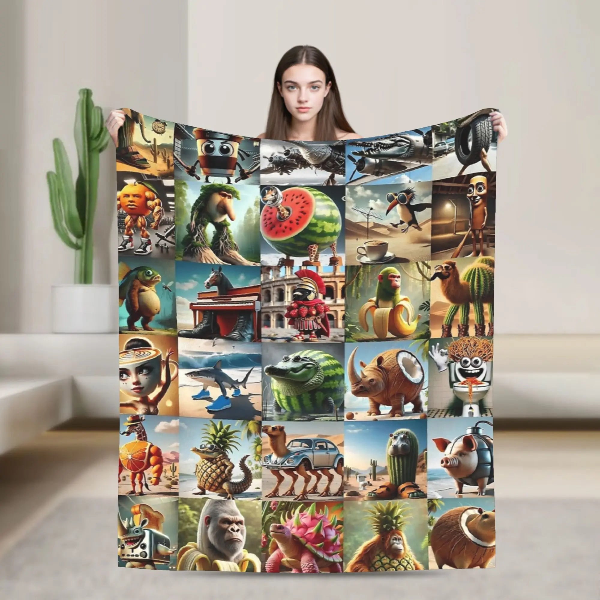 Italian Brainrot Meme Characters Design Blanket  Fuzzy Funny Breathable Throw Blanket for Bed Sofa Textile Decor