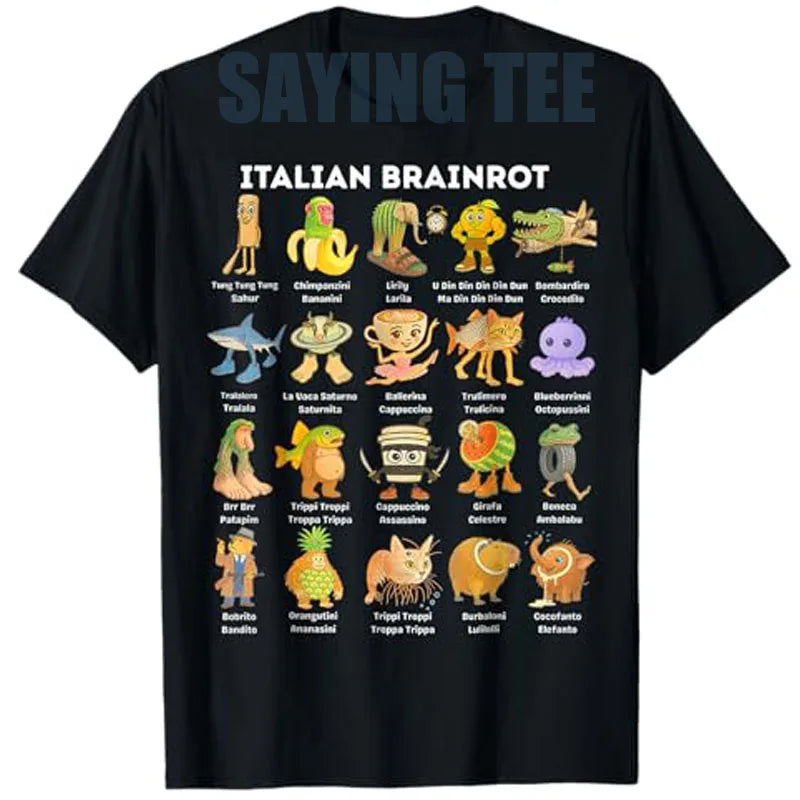 Italian Brainrot Meme Funny All Brainrot Animals Humor T-Shirt Cartoon Y2k Comics Saying Tee Boys Fashion Short Sleeve Blouses
