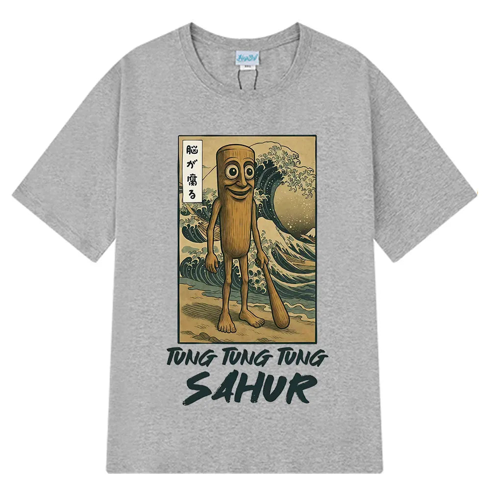 Tung Tung Tung Sahur Brainrot T Shirt Funny Baseball Bat Meme Italian Brainrot T-Shirt Japanese Style 100% Cotton Unisex Tees