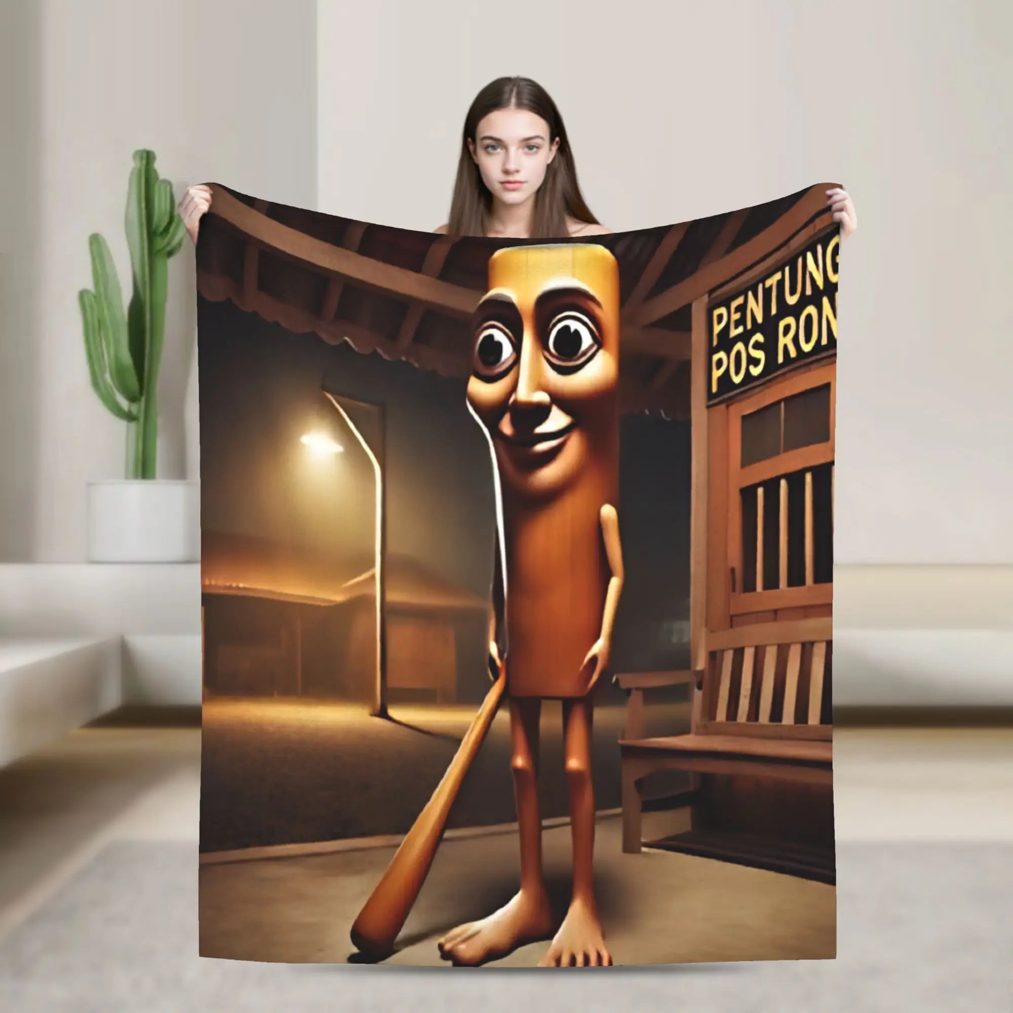 Tung Sahur Is Calling Funny Fishing Brainrot Meme Blanket Warm Plush Throw Blanket For Students Bed Flannel Bedspread Bed Cover