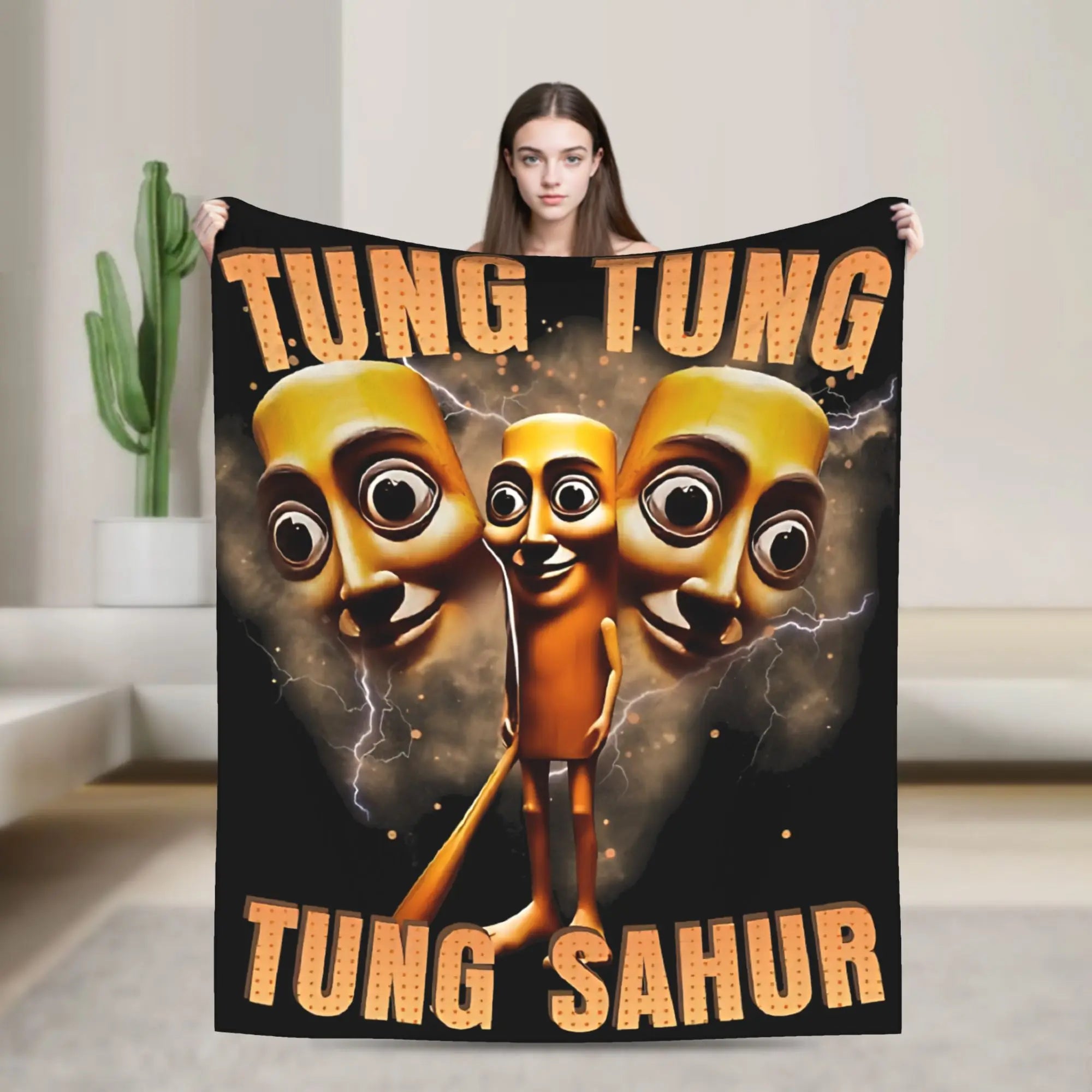 Tung Sahur Is Calling Funny Fishing Brainrot Meme Blanket Warm Plush Throw Blanket For Students Bed Flannel Bedspread Bed Cover
