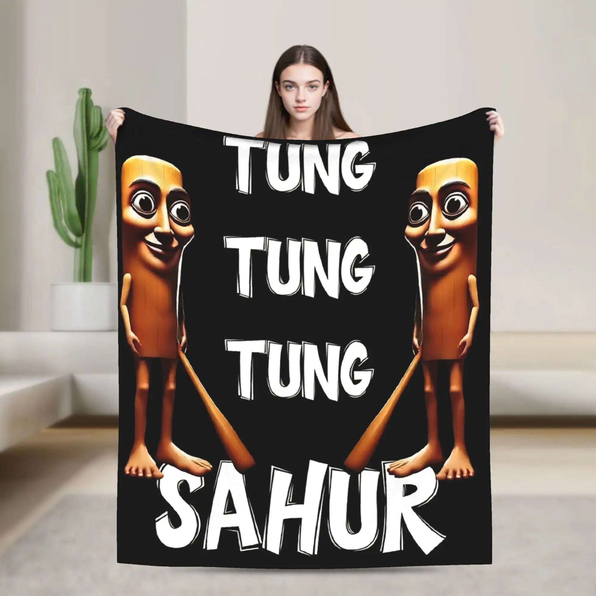 Tung Sahur Is Calling Funny Fishing Brainrot Meme Blanket Warm Plush Throw Blanket For Students Bed Flannel Bedspread Bed Cover