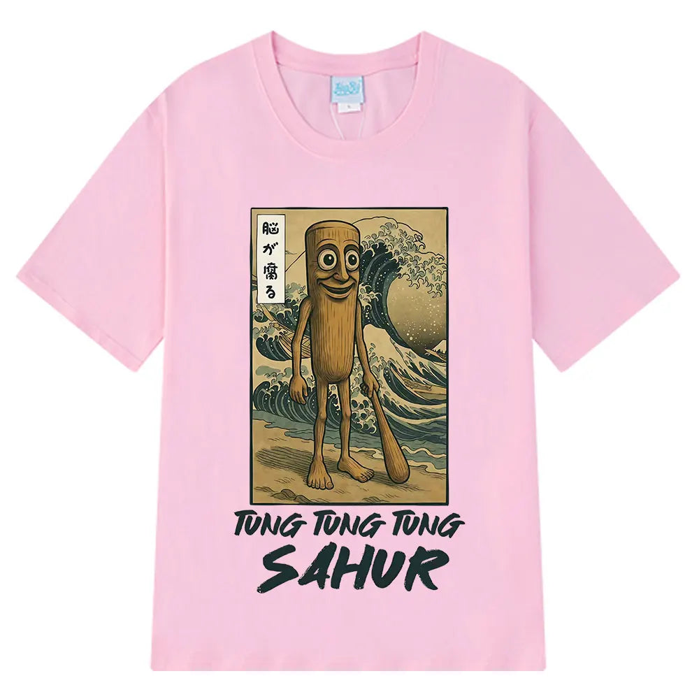 Tung Tung Tung Sahur Brainrot T Shirt Funny Baseball Bat Meme Italian Brainrot T-Shirt Japanese Style 100% Cotton Unisex Tees