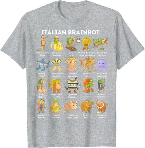 Italian Brainrot Meme Funny All Brainrot Animals Humor T-Shirt Cartoon Y2k Comics Saying Tee Boys Fashion Short Sleeve Blouses