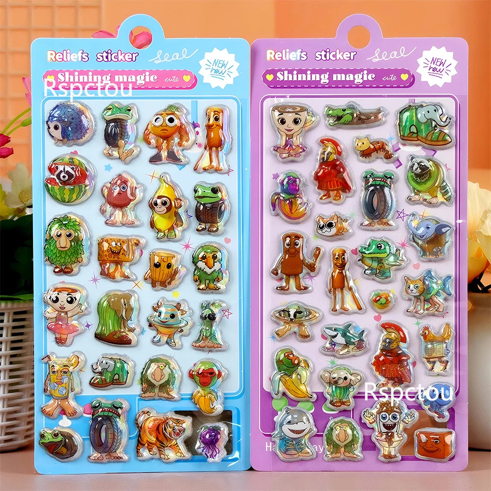 4pcs Italian Brainrot 3D Relief Stickers Tung Tung Tung Sahur Funny Animal Bubble Decals Phone Case Laptop Decoration Sticker