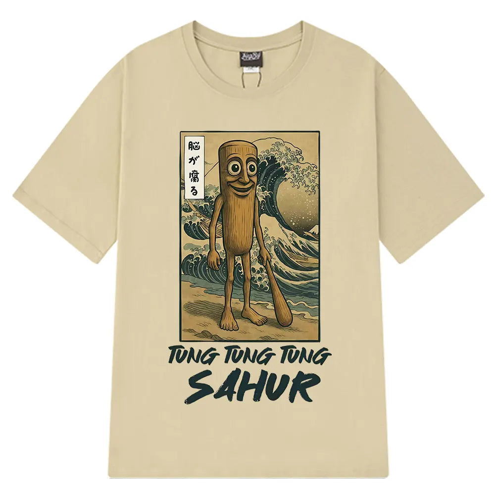 Tung Tung Tung Sahur Brainrot T Shirt Funny Baseball Bat Meme Italian Brainrot T-Shirt Japanese Style 100% Cotton Unisex Tees