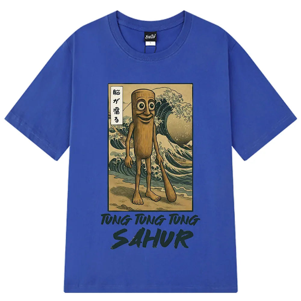 Tung Tung Tung Sahur Brainrot T Shirt Funny Baseball Bat Meme Italian Brainrot T-Shirt Japanese Style 100% Cotton Unisex Tees