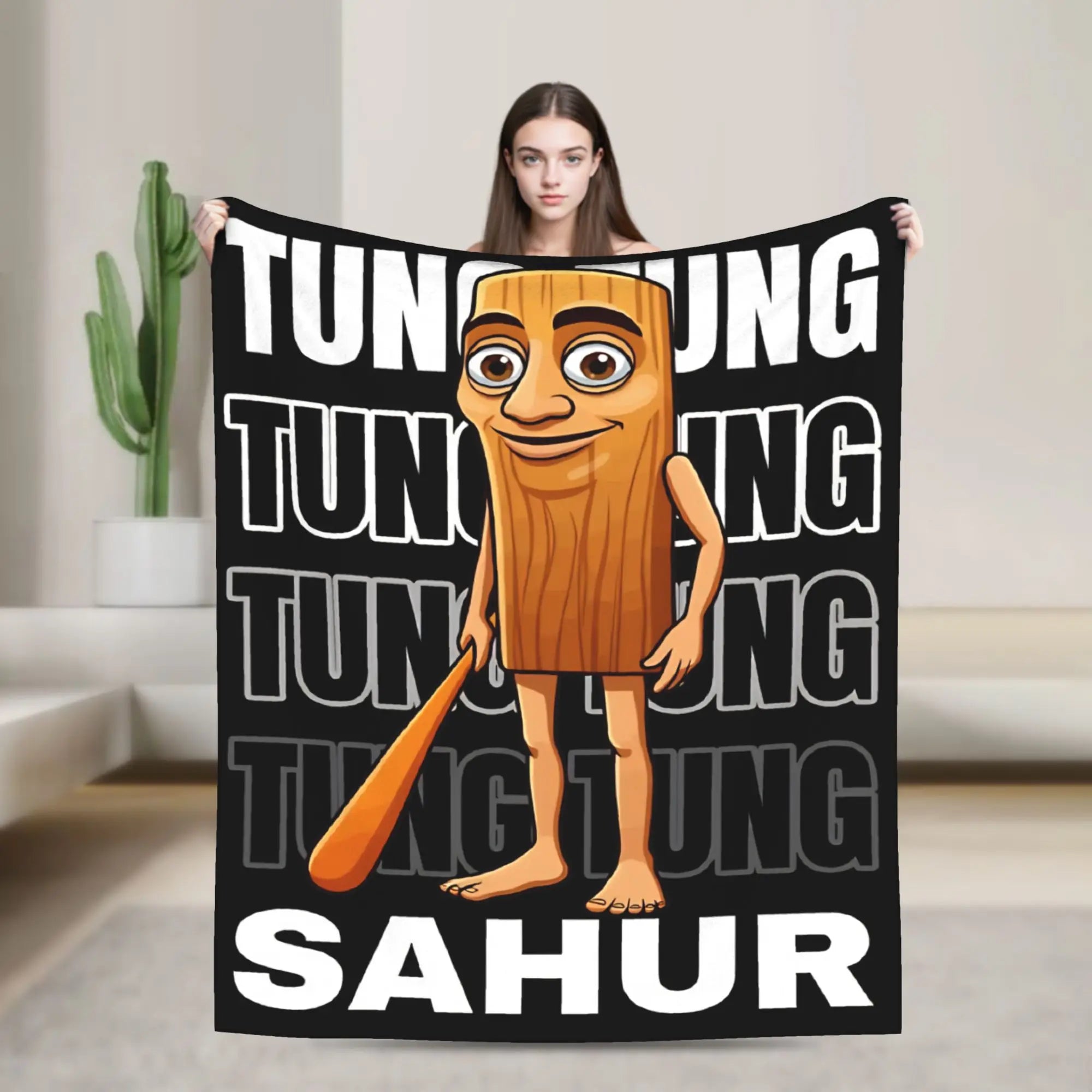 Tung Sahur Is Calling Funny Fishing Brainrot Meme Blanket Warm Plush Throw Blanket For Students Bed Flannel Bedspread Bed Cover