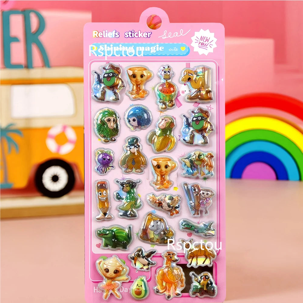 4pcs Italian Brainrot 3D Relief Stickers Tung Tung Tung Sahur Funny Animal Bubble Decals Phone Case Laptop Decoration Sticker