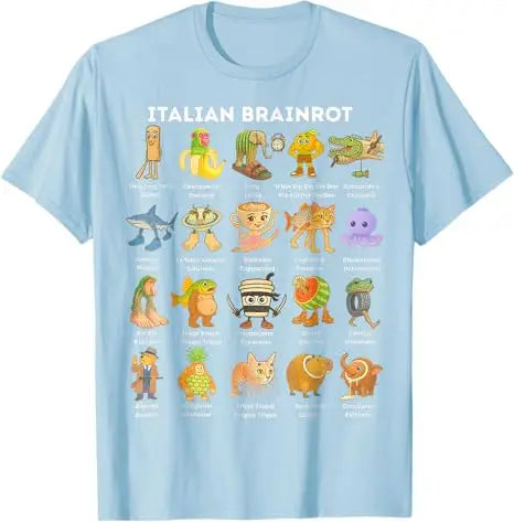 Italian Brainrot Meme Funny All Brainrot Animals Humor T-Shirt Cartoon Y2k Comics Saying Tee Boys Fashion Short Sleeve Blouses