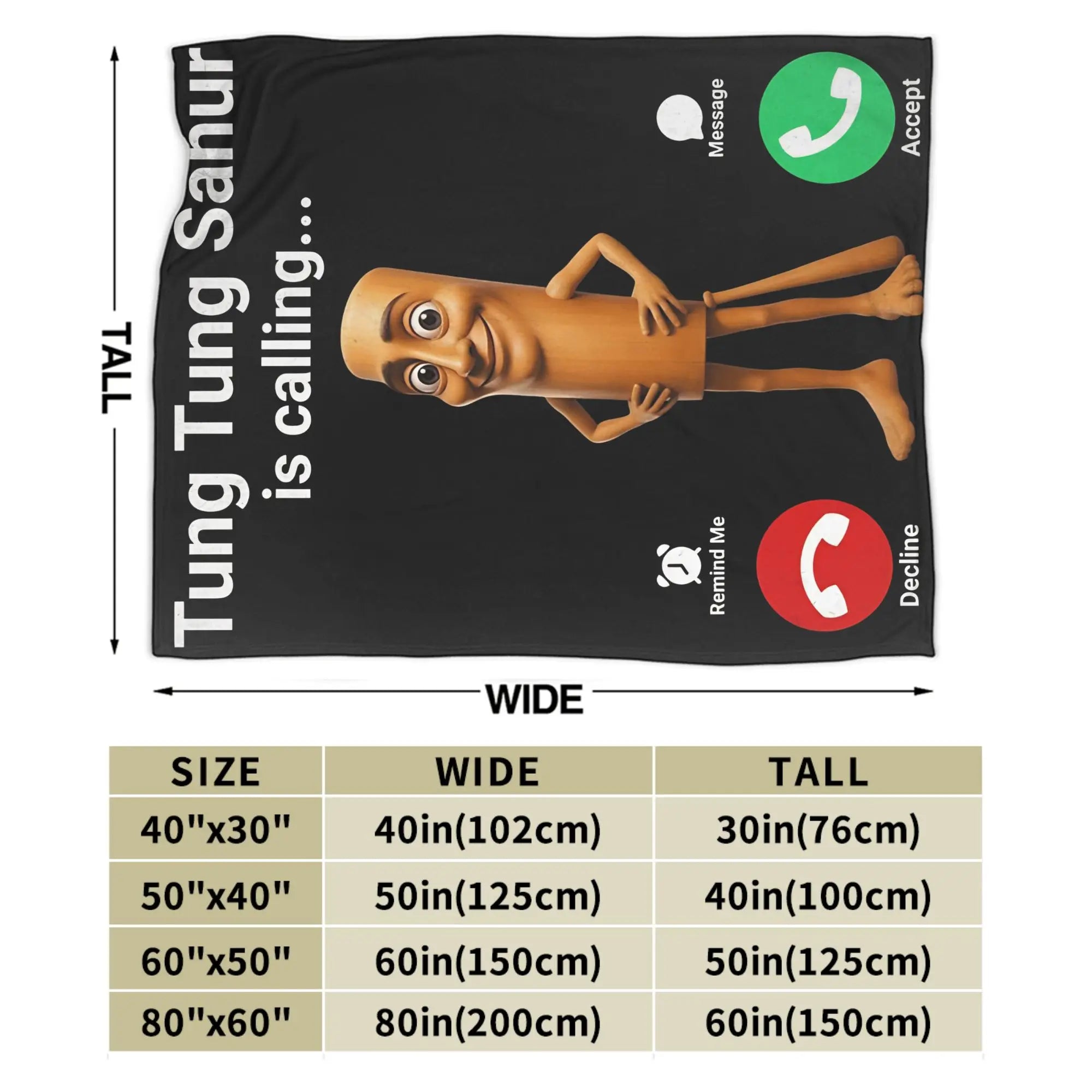 Tung Sahur Is Calling Funny Fishing Brainrot Meme Blanket Warm Plush Throw Blanket For Students Bed Flannel Bedspread Bed Cover