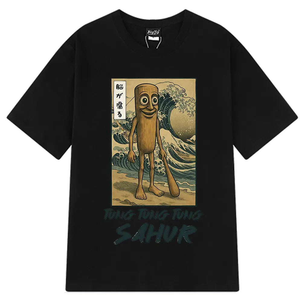 Tung Tung Tung Sahur Brainrot T Shirt Funny Baseball Bat Meme Italian Brainrot T-Shirt Japanese Style 100% Cotton Unisex Tees