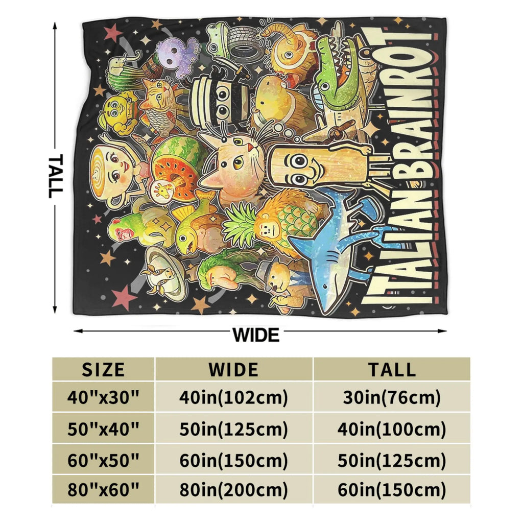 Italian Brainrot Meme Characters Design Blanket  Fuzzy Funny Breathable Throw Blanket for Bed Sofa Textile Decor